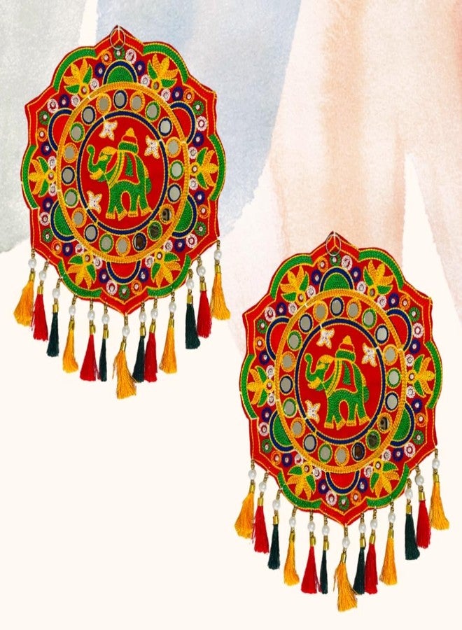 TORNORY Velvet Door Hangings For Home Decoration | Latkan | Jhumar | Stylish Torans For Entrance Door(Set Of 2 Pieces) (Round-Todla03), Multicolour - Image 3
